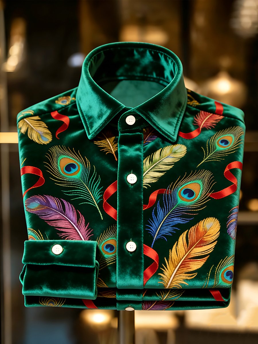 Camisa de lujo Carnival Party terciopelo de manga larga para hombre