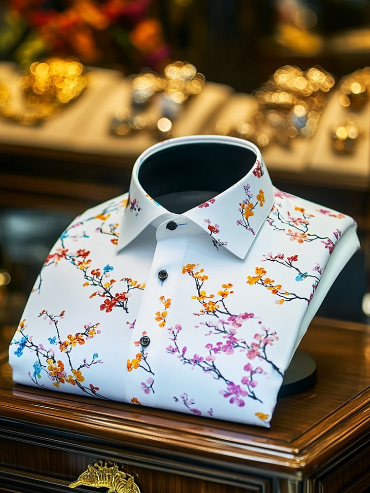 Camisa ejecutivo casual floral solapa de manga corta para hombre