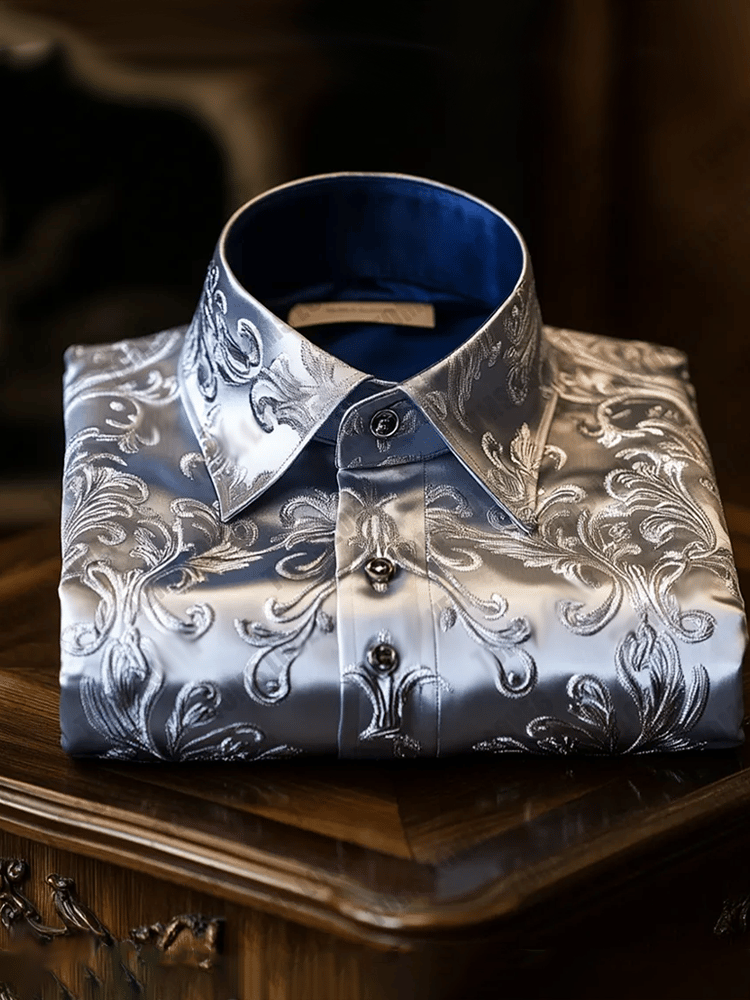 Camisa vintage de lujo de manga larga para hombre