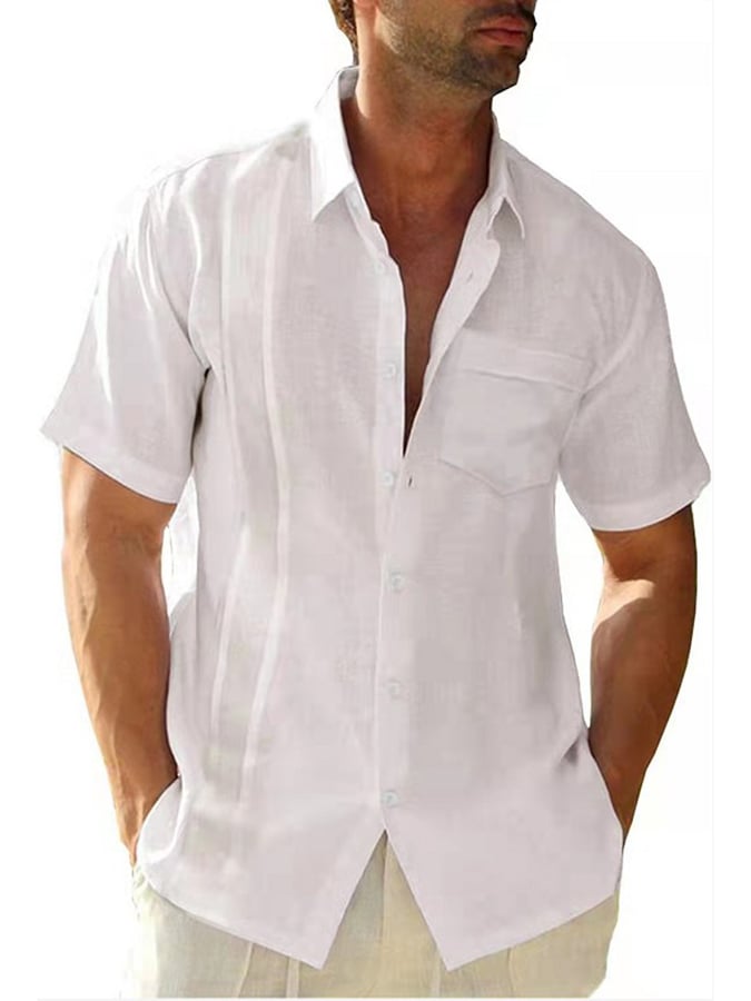 Camisa casual de color sólido de algodón And de lino para hombre