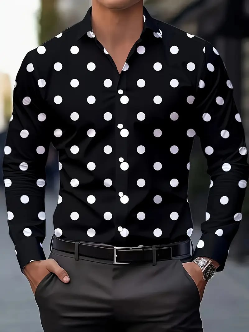 Camisa Street Style ejecutivo casual estampado de manga larga para hombre
