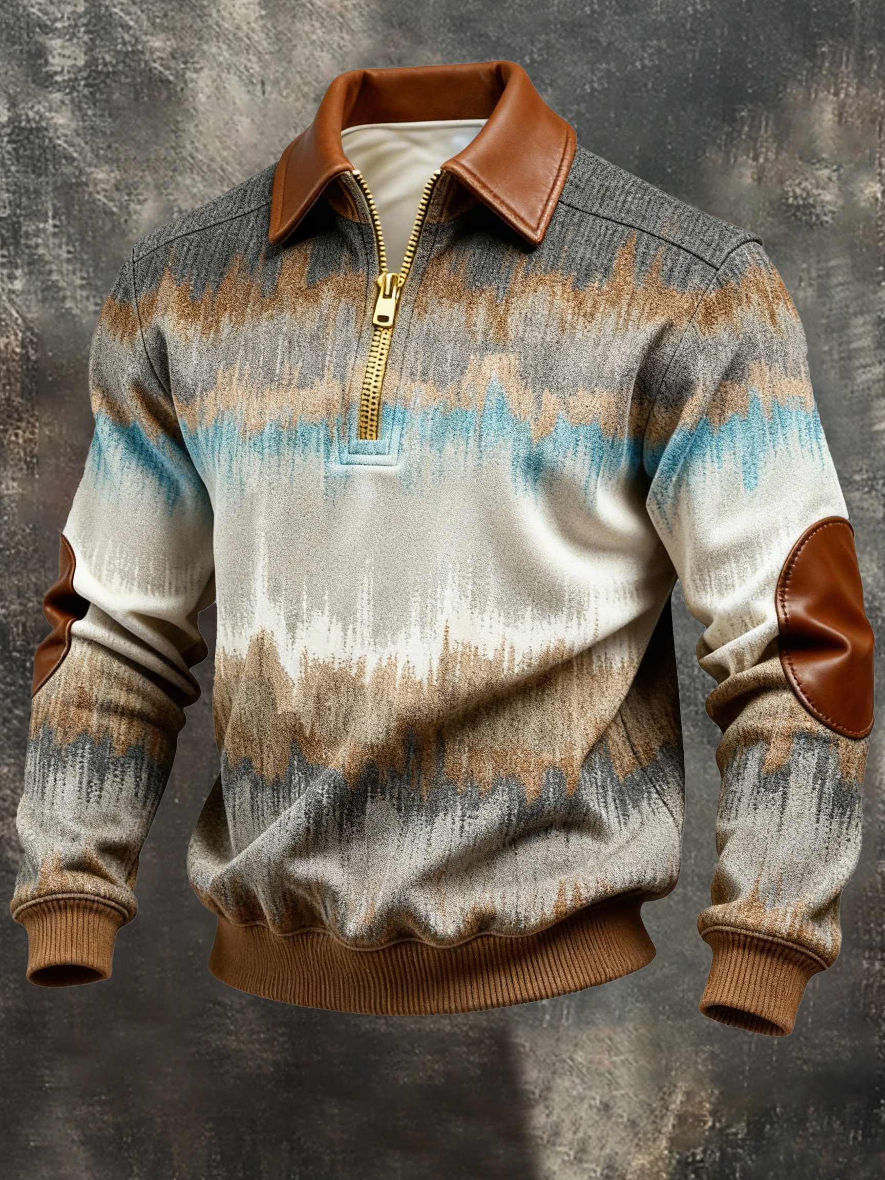 Sudadera vintage Color-Block estampado con cierre con gorrasucha para hombre