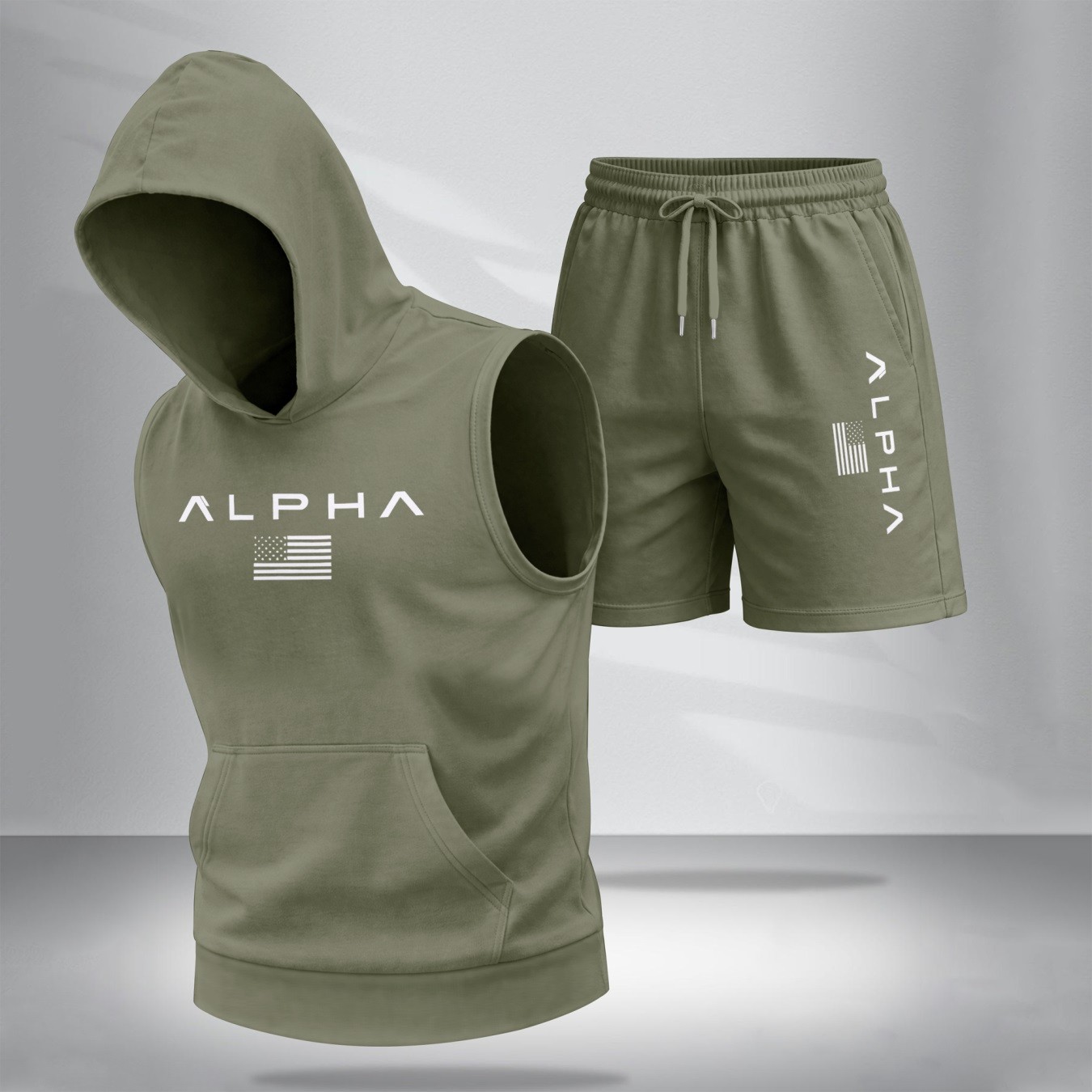 conjunto de dos piezas para hombre American Flag PrintHooded Tank Top & shorts Set, Regular Fitcasual Athletic de moda Activewear SleevelessTop & shorts, para hombre Summer Clothes