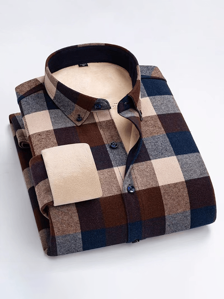 Camisa 100% de algodón plus polar de manga larga ejecutivo para hombre