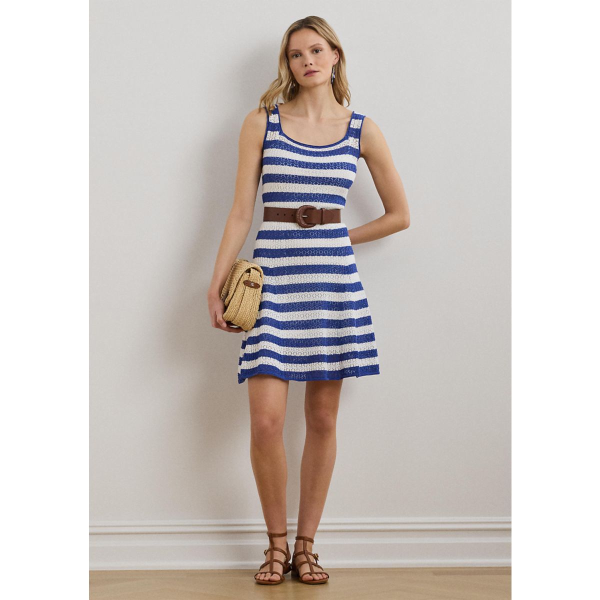 Striped Pointelle Knit Sweater Dress - 1