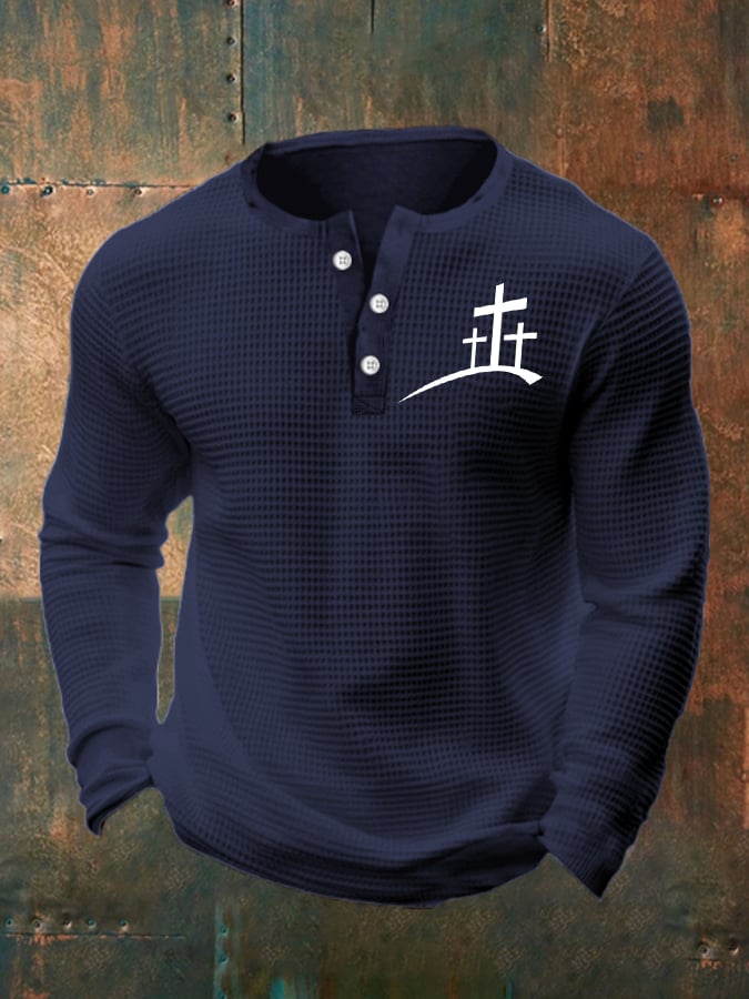 Camisa Faith Cross estampado Henley cuello para hombre