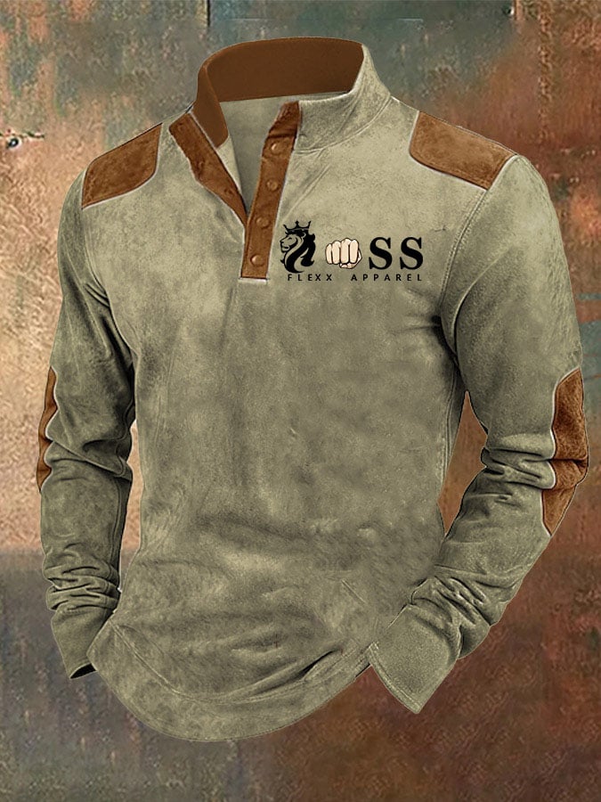 Sudadera retro Letter Contrast Color Design Stand cuello para hombre
