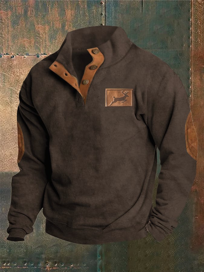 Sudadera Western Style estampado Stand cuello Button para hombre