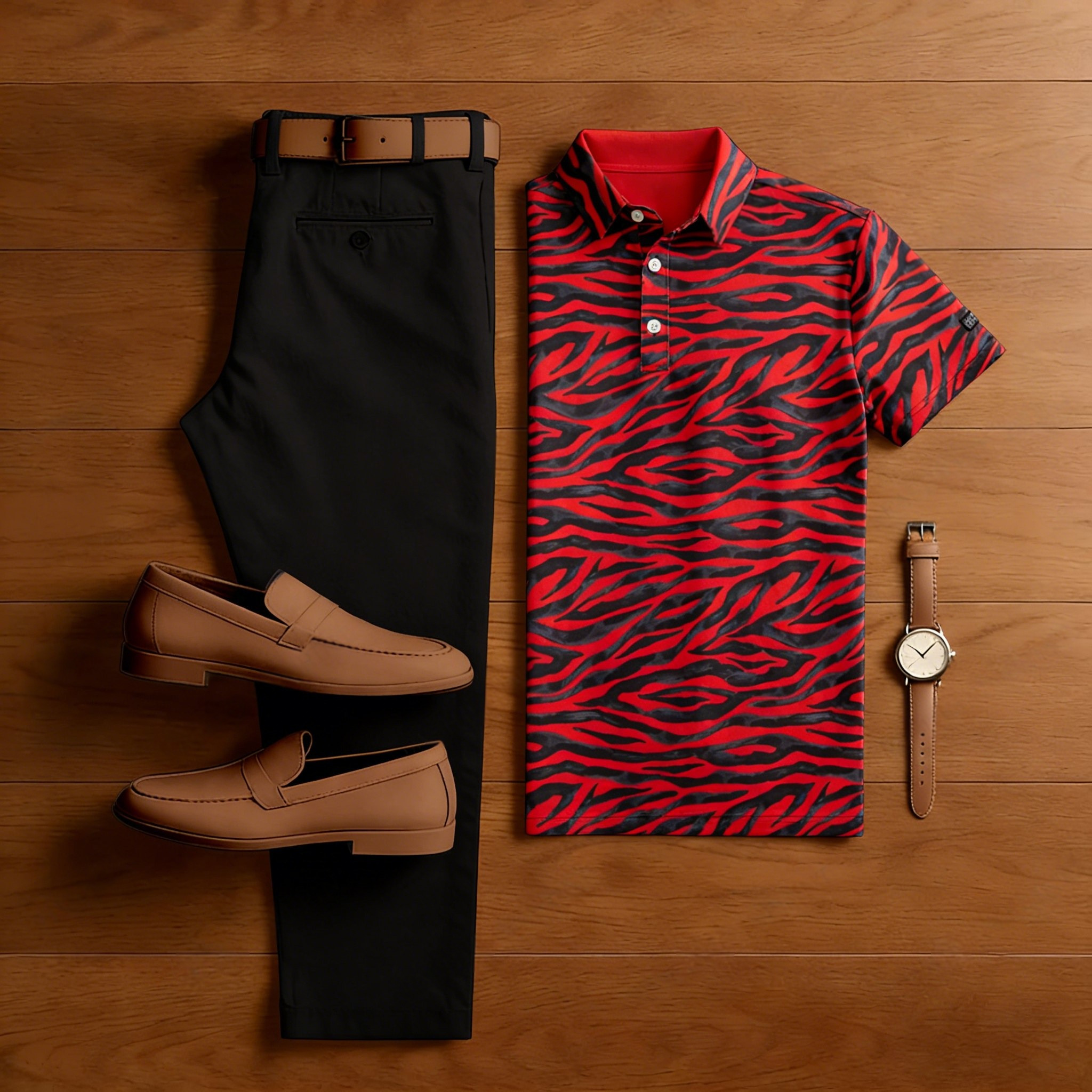 Conjunto de dos piezas casual animal estampado camisa polo and trousers para hombre
