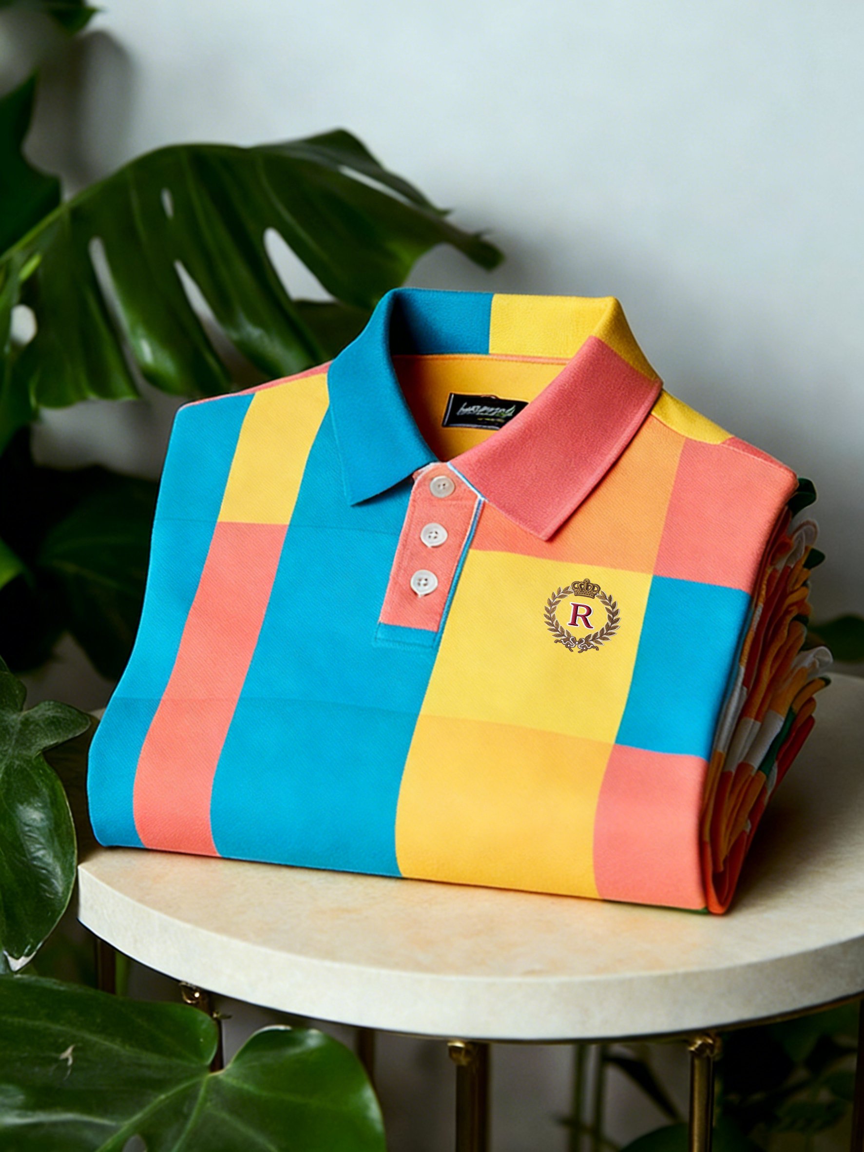 Camisa polo ejecutivo casual Button de manga corta Colorblock a cuadros para hombre