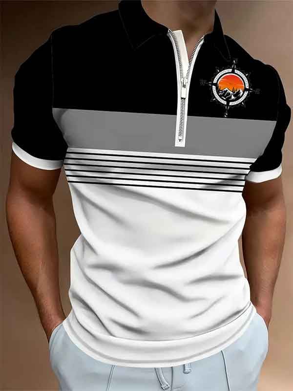 Camisa polo ejecutivo casual a rayas Button de manga corta para hombre