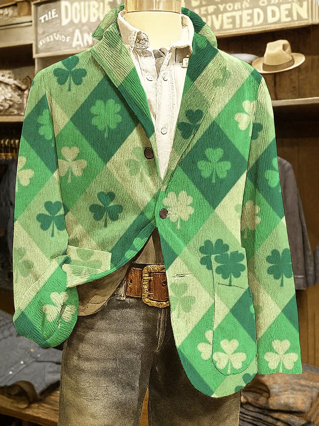 Chaqueta vintage Irish St. Patrick's Day Shamrock Lucky estampado casual para hombre