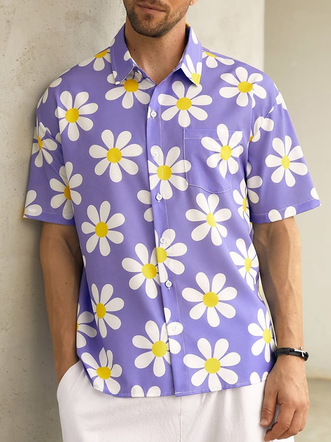 Camisa de moda casual Holiday Hawaiian estampado de manga corta