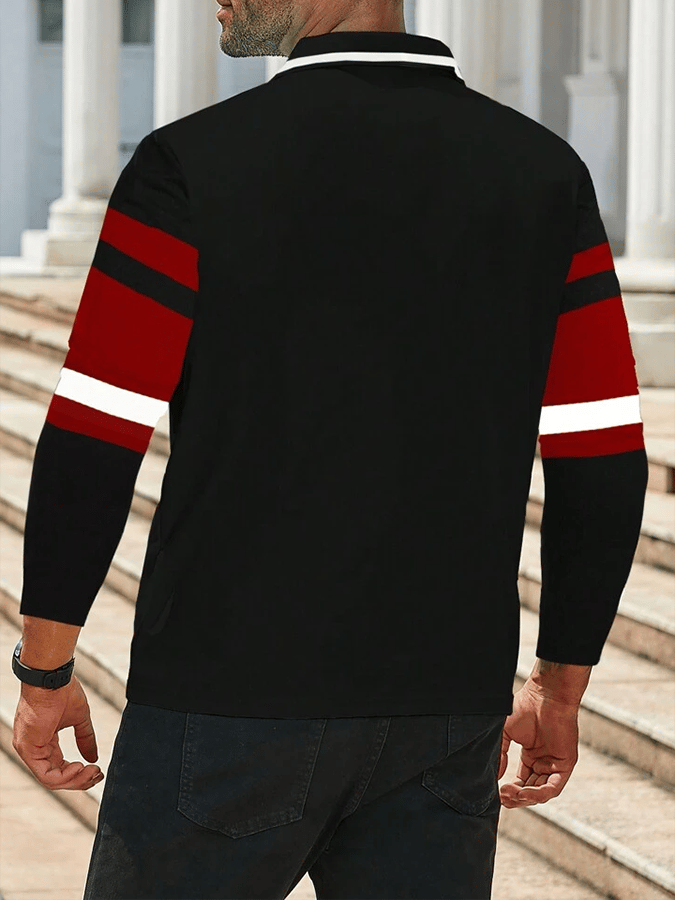 Camisa polo a rayas ejecutivo casual de manga larga para hombre