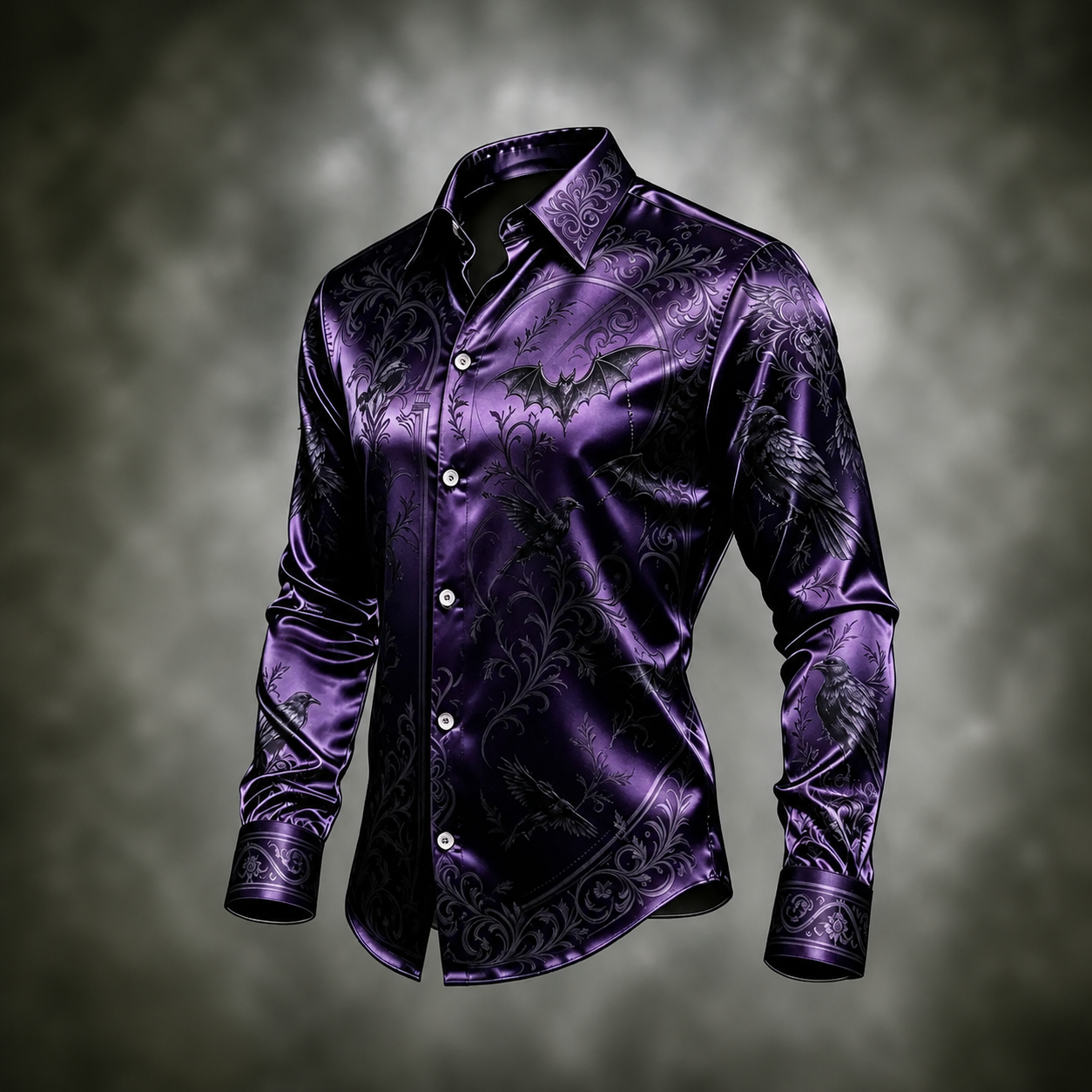 para hombre Purple Silky-Look Tonal Paisley de manga larga con botones camisa