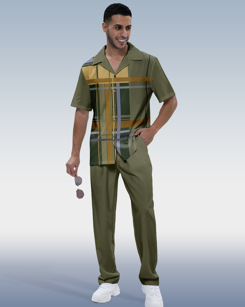 Camisa Rianmond a cuadros estampado de manga corta Walking Set 288 para hombre