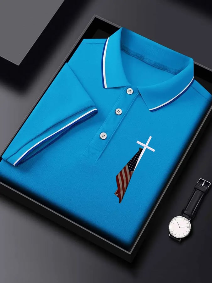 Camisa polo Flag Cross estampado para hombre