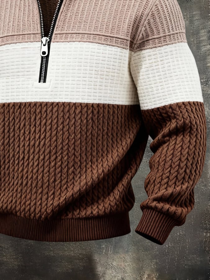 Sudadera casual retro Half-Zip Stand-cuello de manga larga para hombre