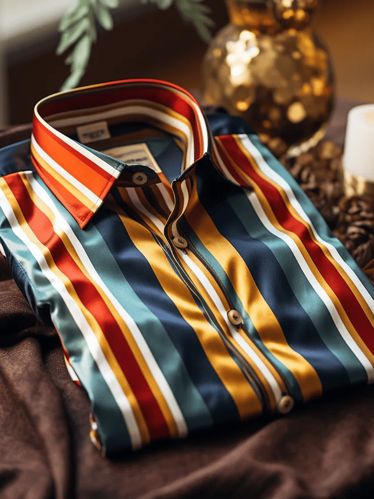 Camisa de lujo Romantic Contrast Color estampado de manga larga para hombre