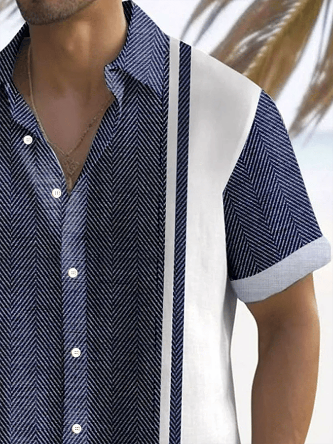 Camisa retro Contrast estampado casual para hombre
