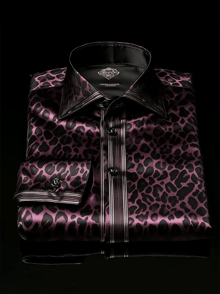 Camisa satén Luxe estampado de manga corta Button para hombre
