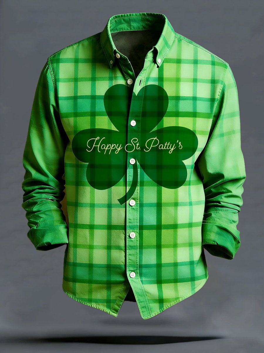 Camisa de lujo Happy St. Patrick's Day estampado de manga larga para hombre