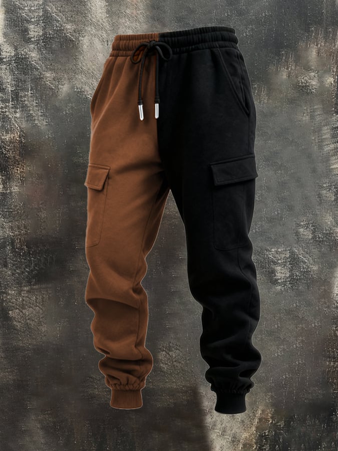 Sudadera retro Stitching Contrast Color Hooded casual Suit para hombre