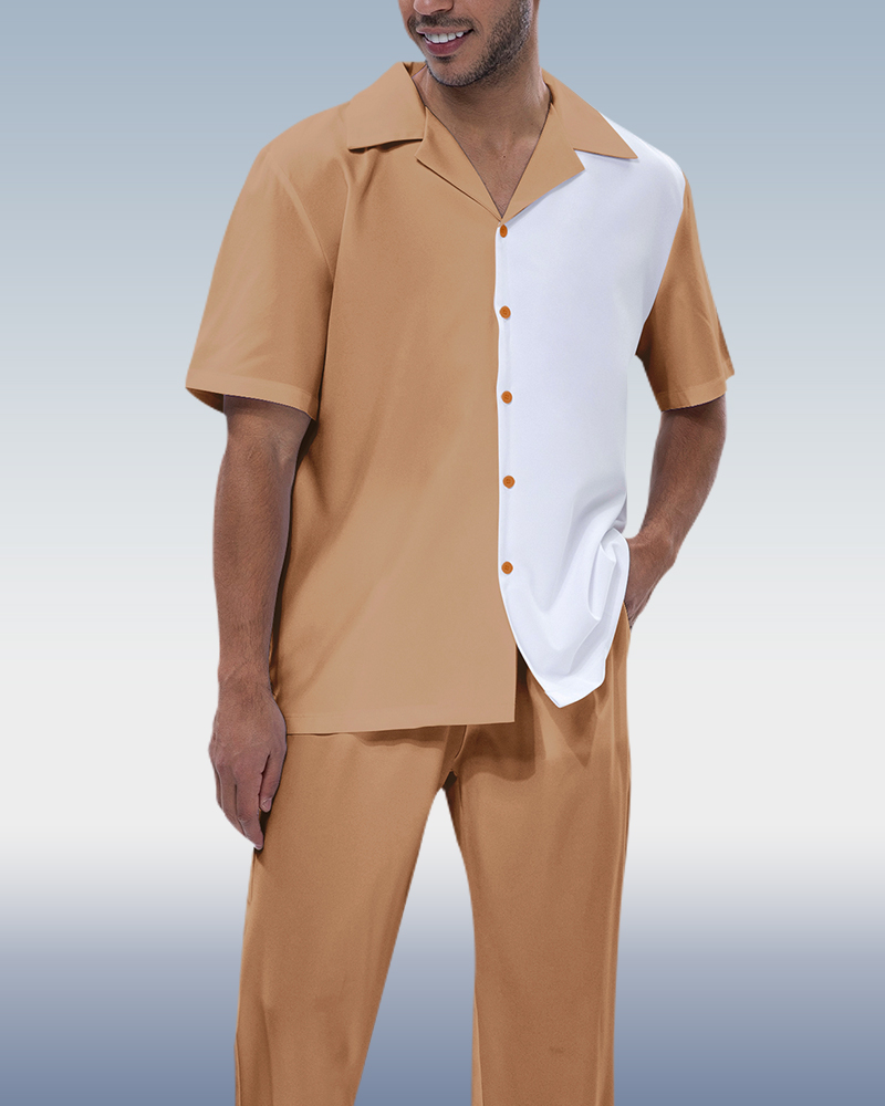 Rianmond Khaki en bloques de color de manga corta Walking Suit para hombre