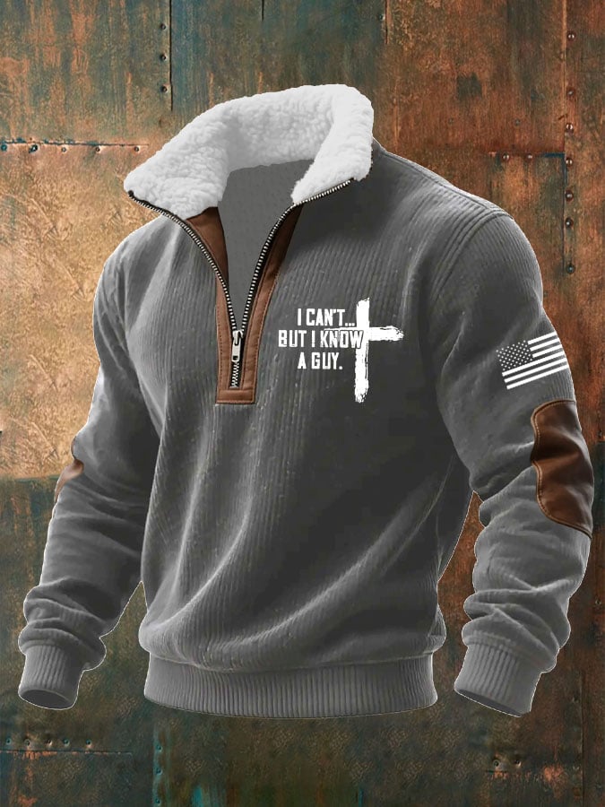Sudadera I Can't But I Know A Guy estampado tejidoted Fabric cierre Fur cuello de manga larga para hombre