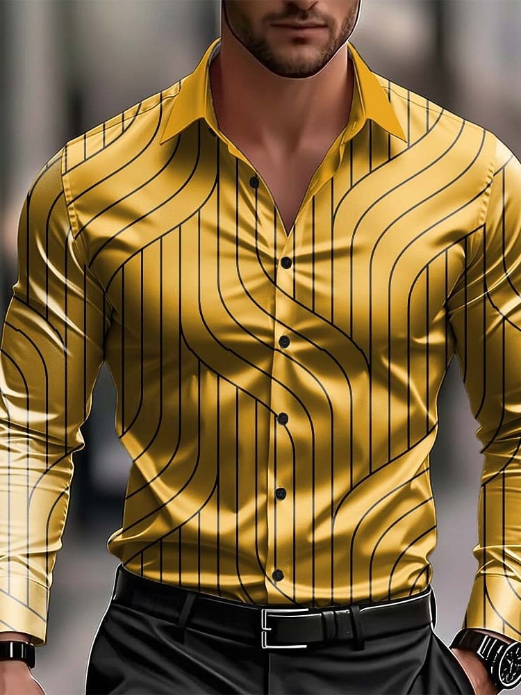 para hombre Geometric Pattern Waves Abstract Arcamiseta para hombre de lujo ejecutivo de manga larga camisa