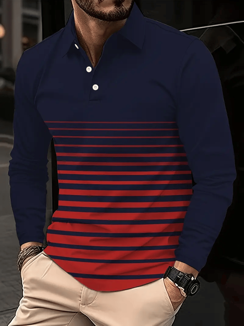 Camisa polo ejecutivo casual a rayas de manga larga para hombre