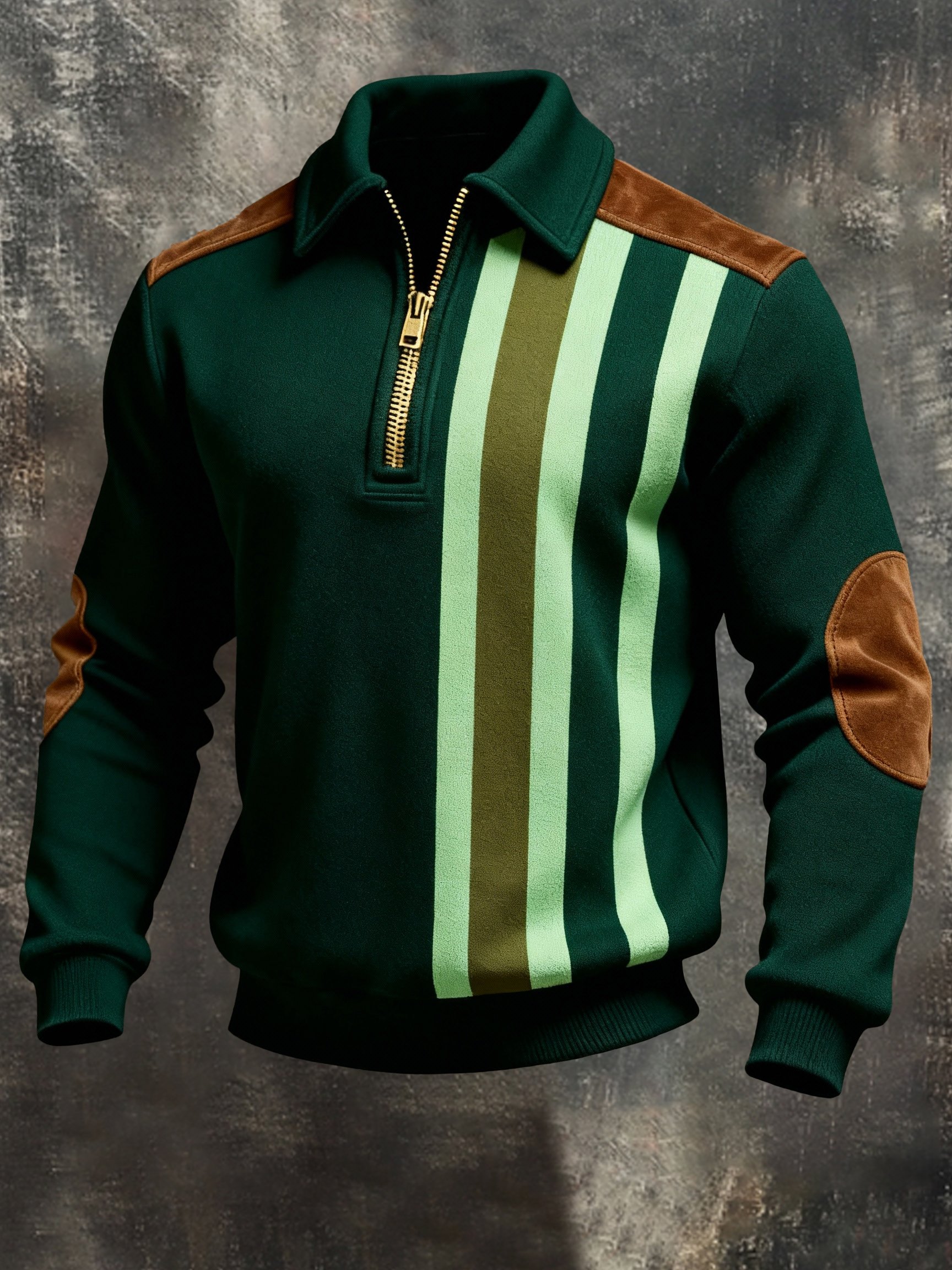 Sudadera retro en bloques de color estampado Color-Blocked con cierre para hombre