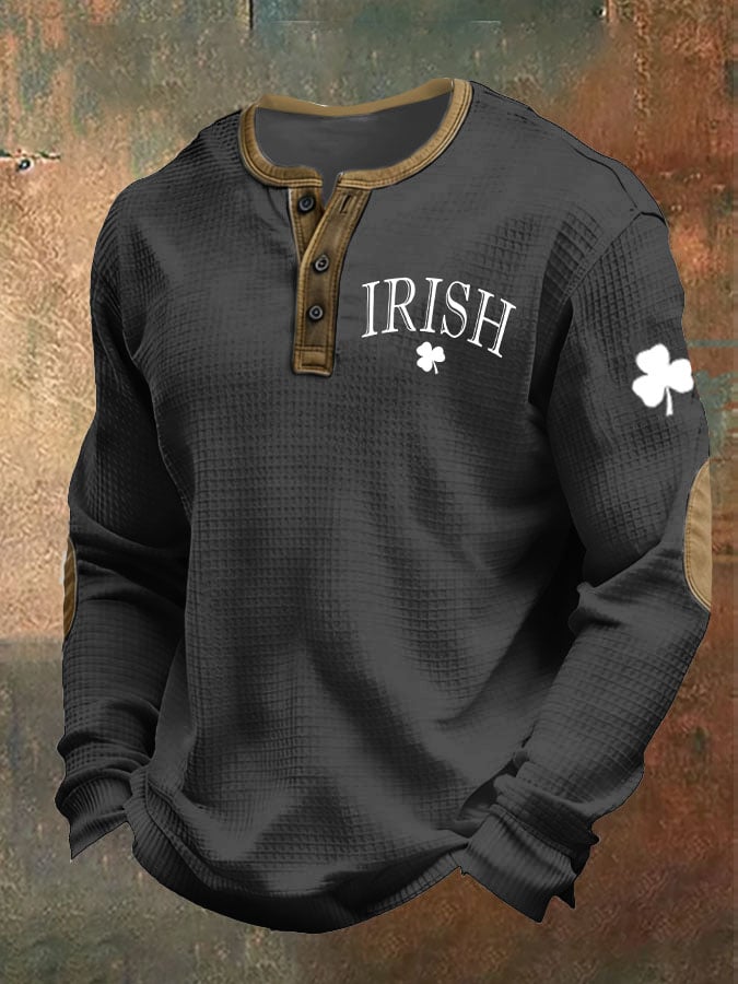 Camisa St. Patrick's Day estampado casual Henley para hombre