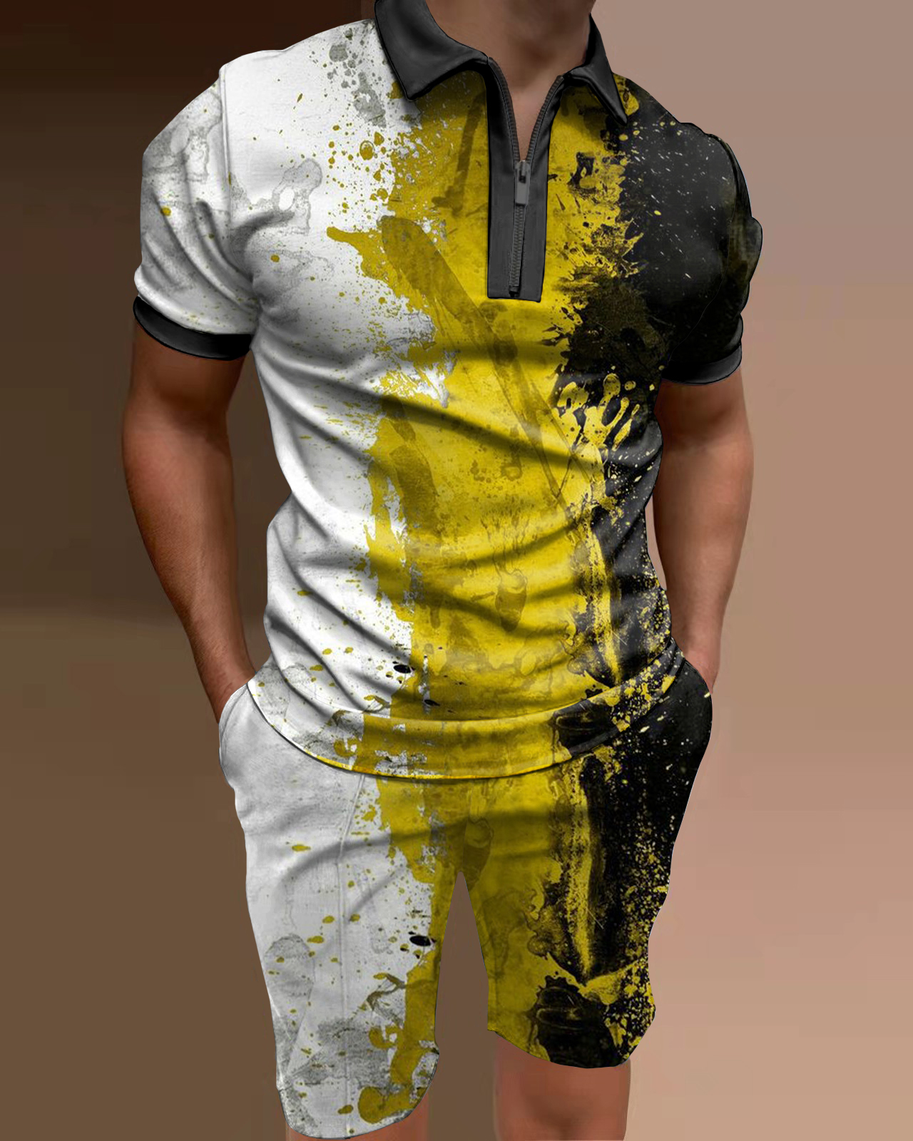 Conjunto de dos piezas camisa polo colorblock estampado para hombre
