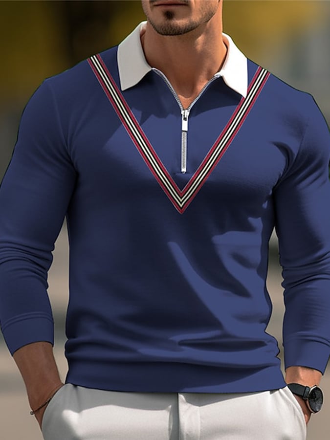Camisa polo de moda estampado estampado solapa Pullover de manga larga