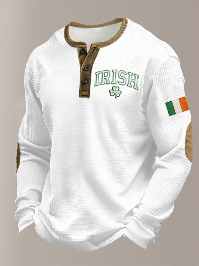 Camisa casual Saint Patrick's Day Clover Henley para hombre