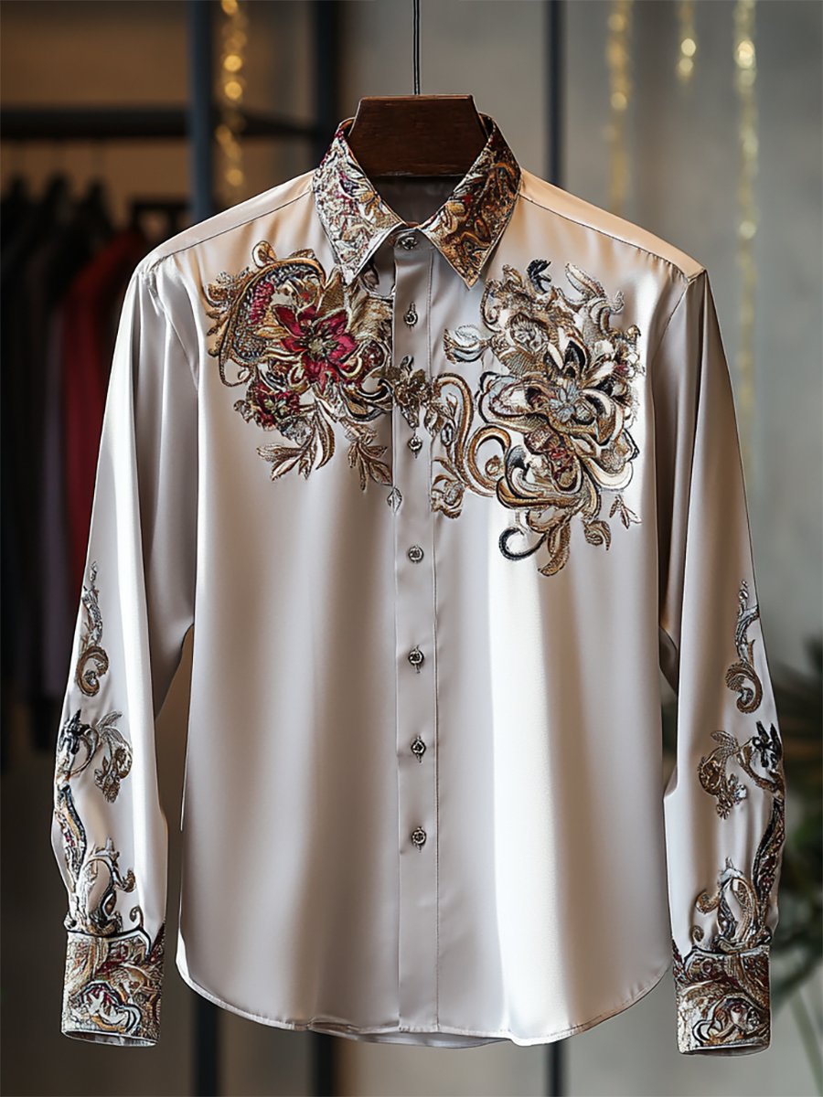 Camisa satén Luxe de manga larga con botones para hombre