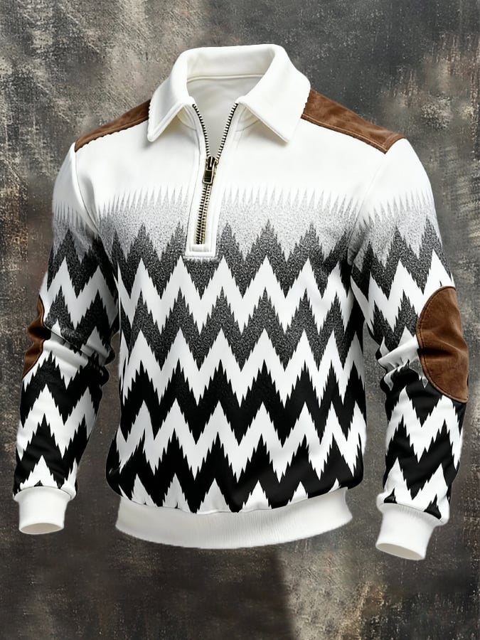 Sudadera retro en bloques de color estampado cierre para hombre