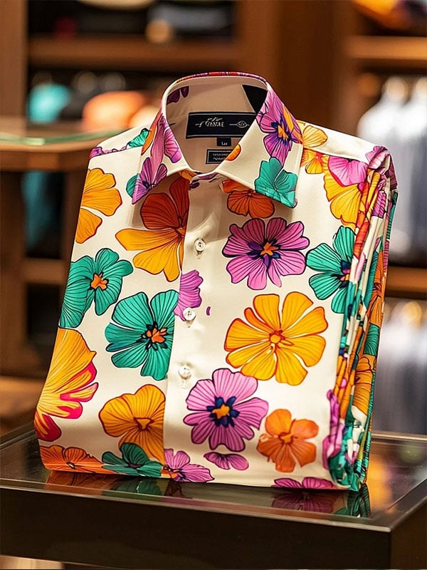 Camisa de lujo floral estampado ejecutivo de manga corta para hombre