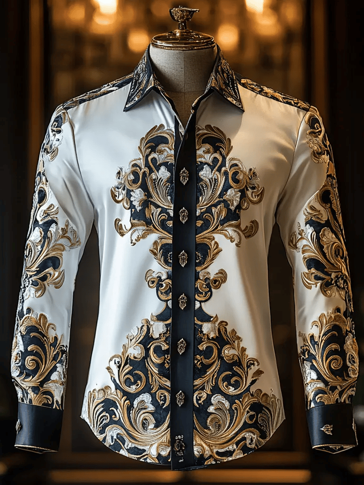 Camisa de lujo retro Contrast diseño de manga larga para hombre