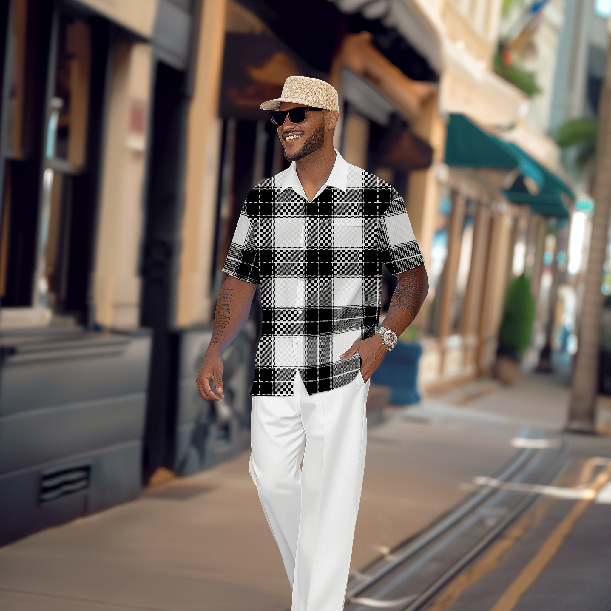 Camisa Gorgeous en bloques de color de manga corta Walking Suit 1175 para hombre