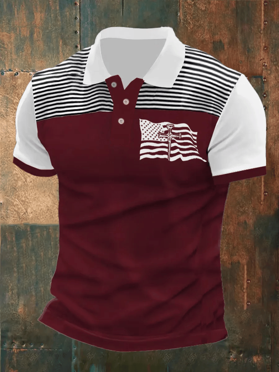 Retro American Flag Cross Faith casual Polo para hombre
