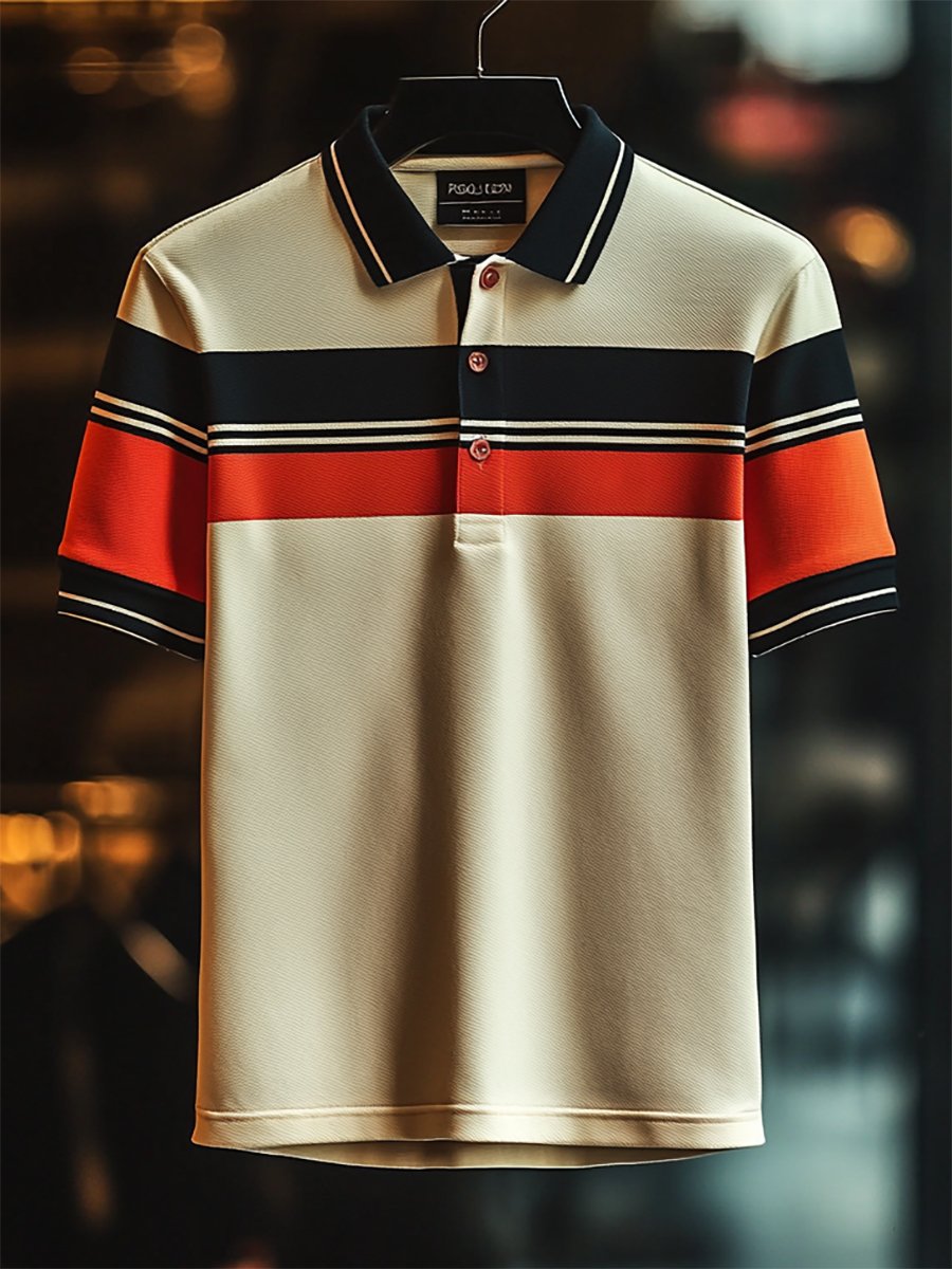Camisa polo ejecutivo casual rayas estampado Button de manga corta para hombre