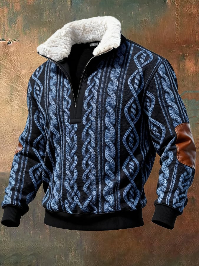 Sudadera retro en bloques de color estampado casual Fur cuello para hombre
