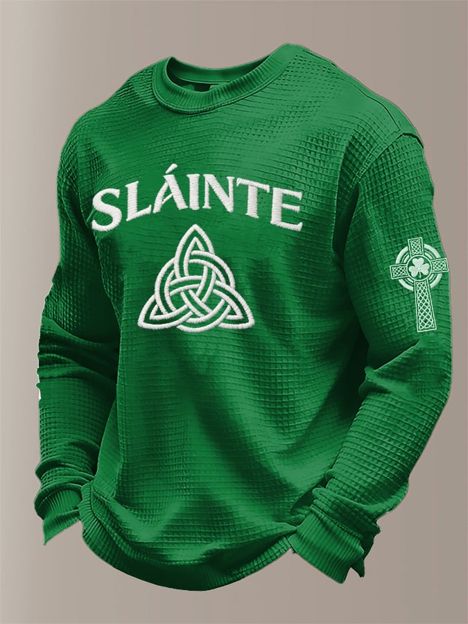 Camiseta St Patrick's Day estampado Waffle Fabric de manga larga para hombre