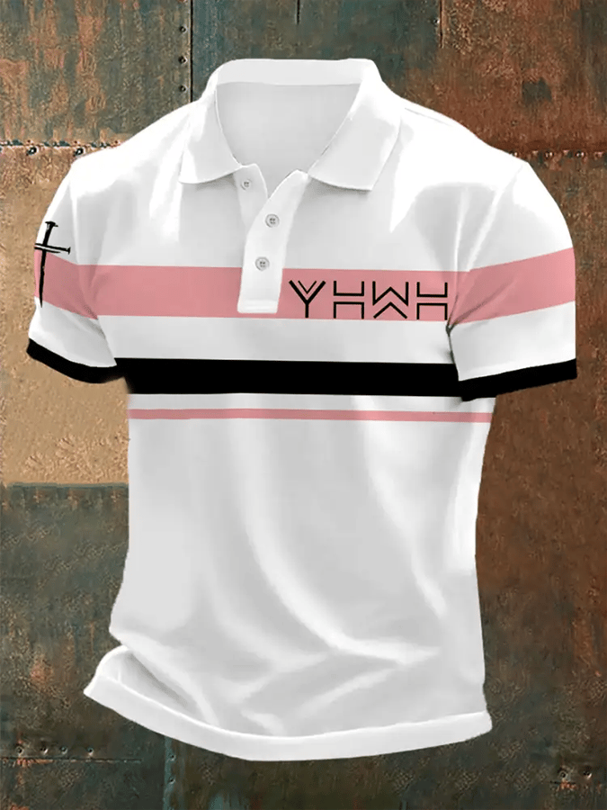 Camisa polo retro Faith casual estampado para hombre