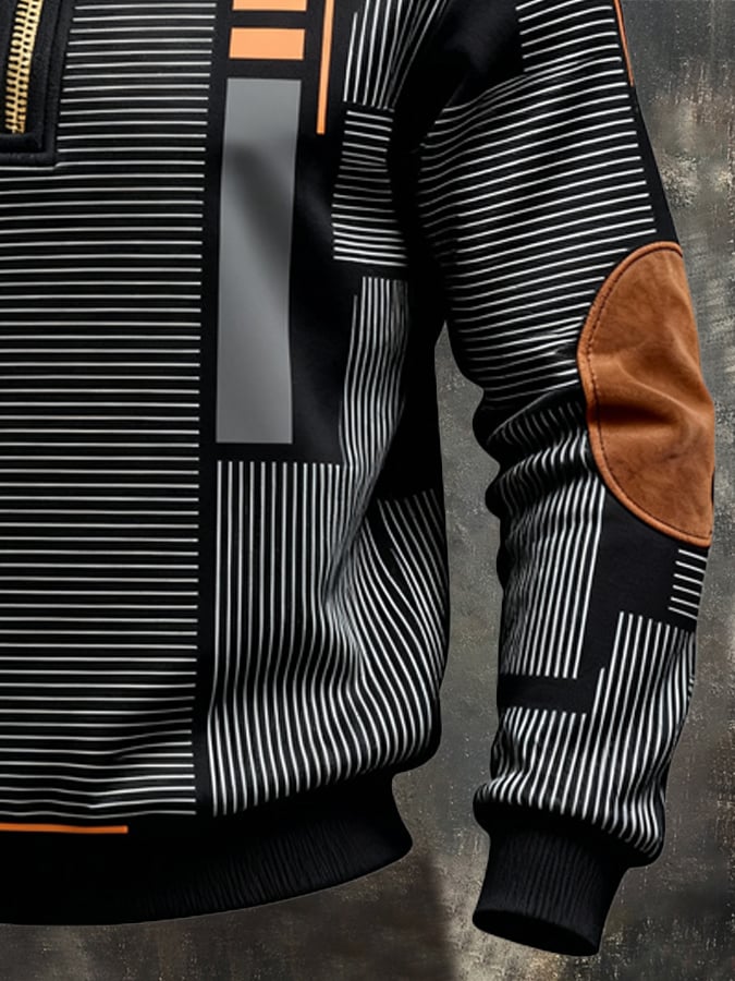 Sudadera retro en bloques de color estampado cierre para hombre