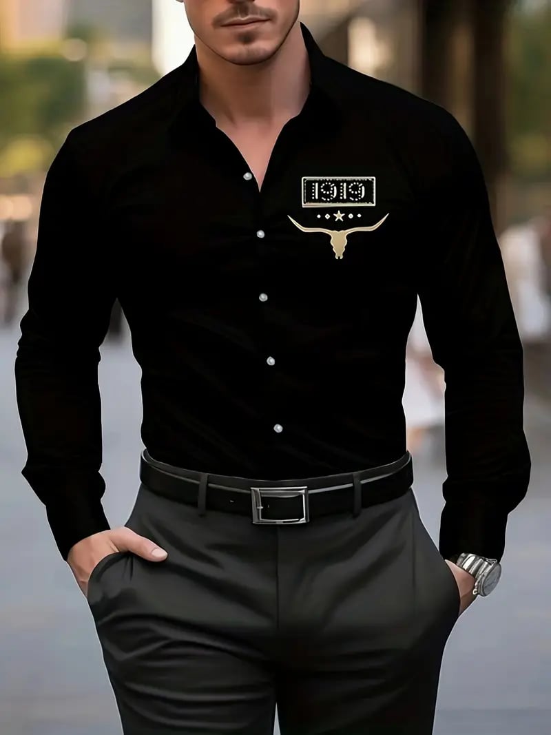 Camisa Street Style ejecutivo casual estampado de manga larga para hombre