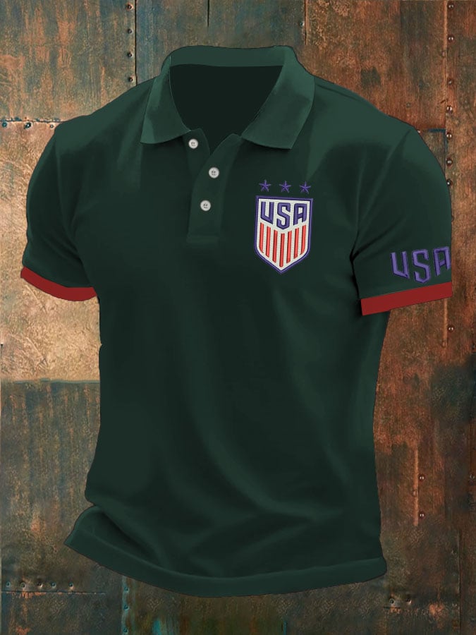 Camisa polo Independence Day Flag estampado casual para hombre