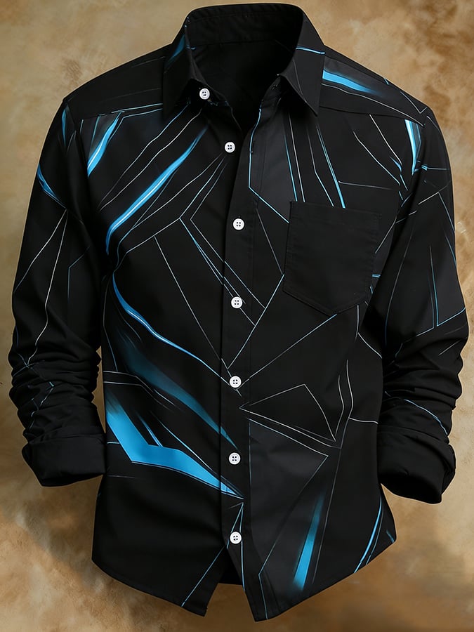 Camisa retro Abstract Art estampado Comfortable ejecutivo Style para hombre